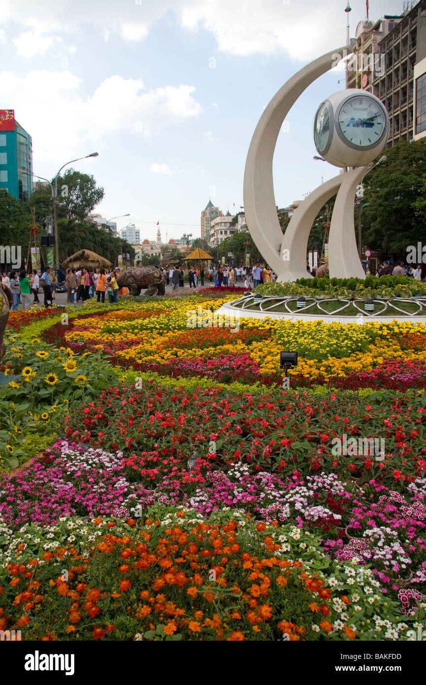 Flower displays are a part of the Tet Lunar New Year celebration in Ho Chi Minh City Vietnam Stock Photo