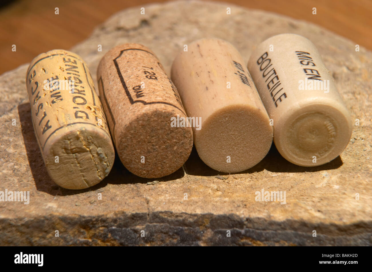 Corks and stoppers of various types dom pfister dahlenheim alsace france Stock Photo