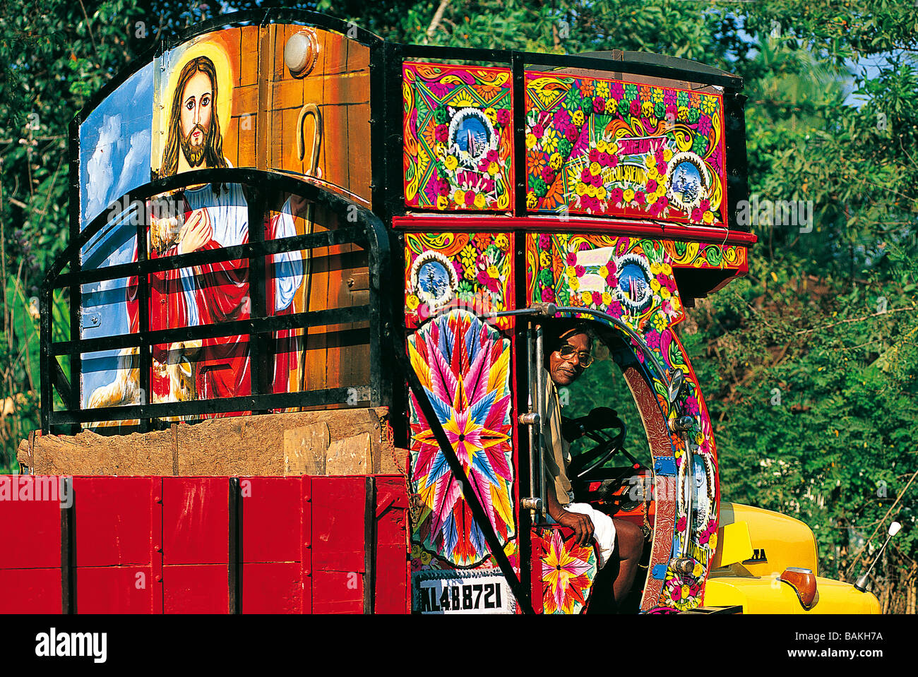 India, Kerala State, near Alappuzha (Alleppey), Jesus Christ painted on a truck Stock Photo