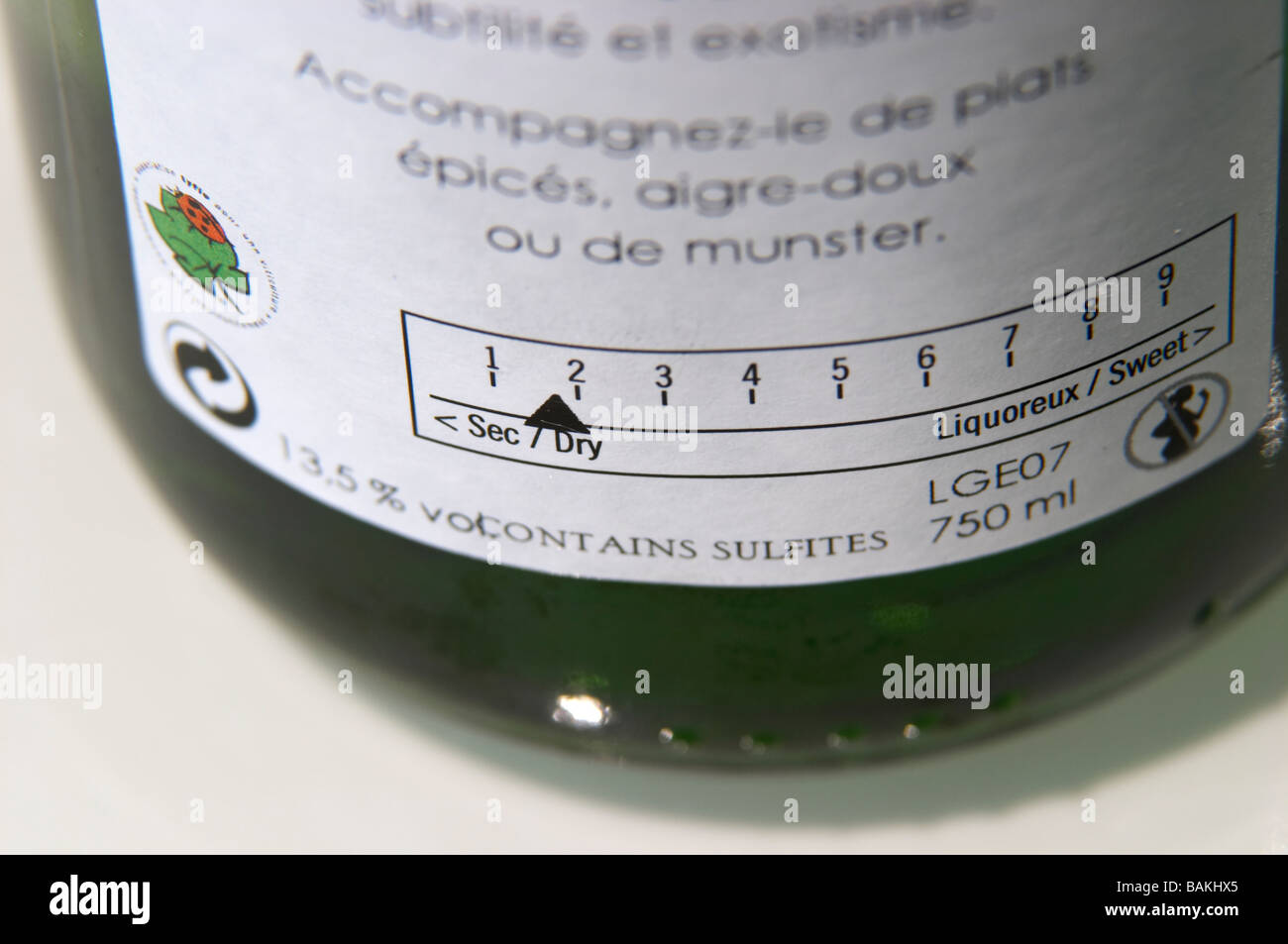 back label showing sweet dry scale domaine gerard neumeyer alsace france Stock Photo