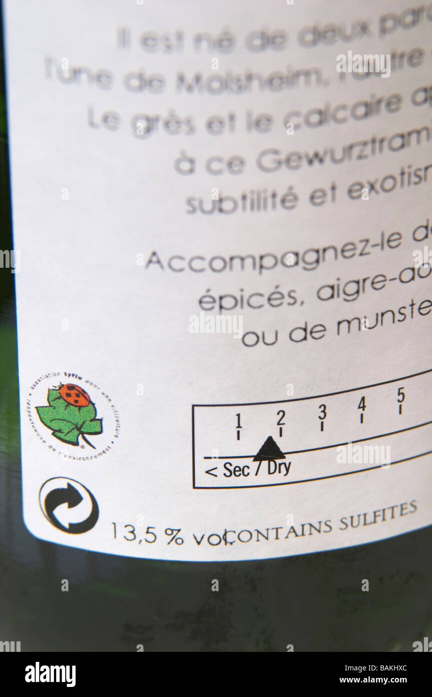 back label showing sweet dry scale domaine gerard neumeyer alsace france Stock Photo