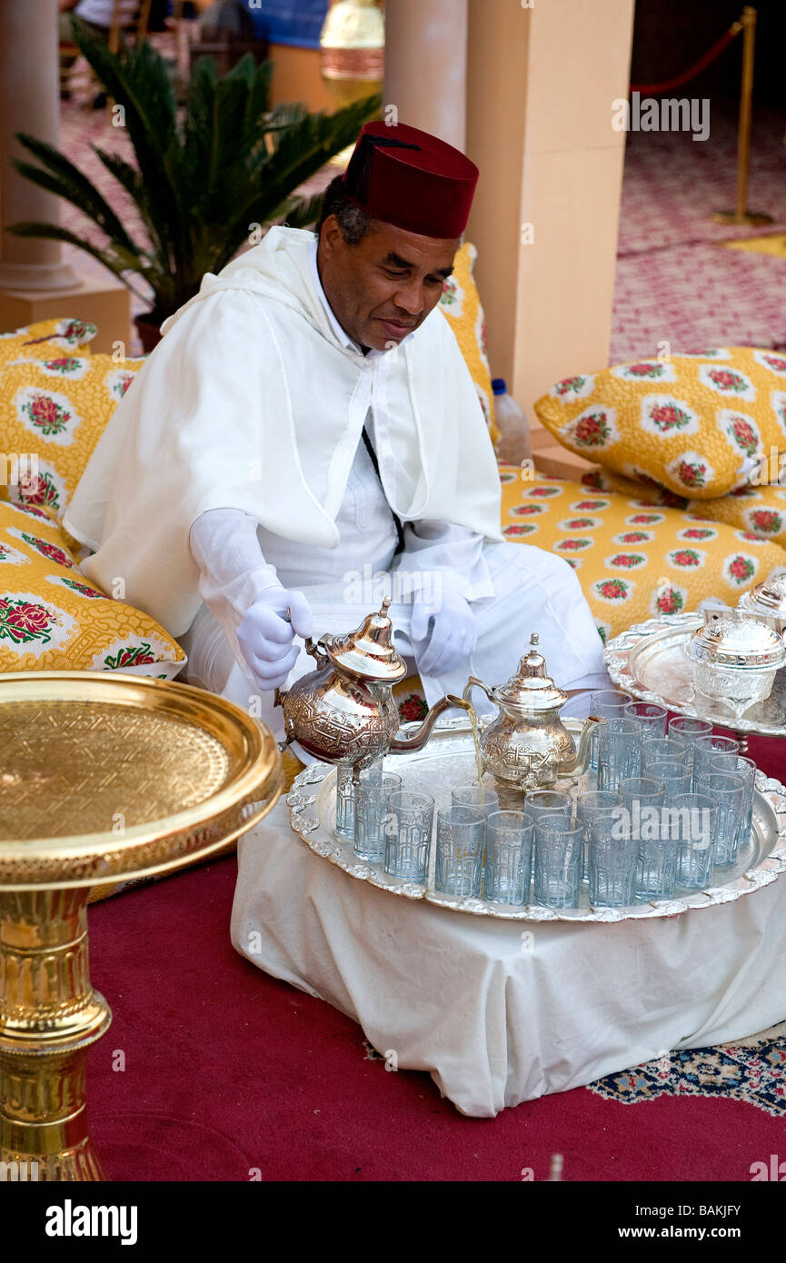 Morocco, Middle Atlas, Fez, Imperial City, mint tea during a gala Stock Photo