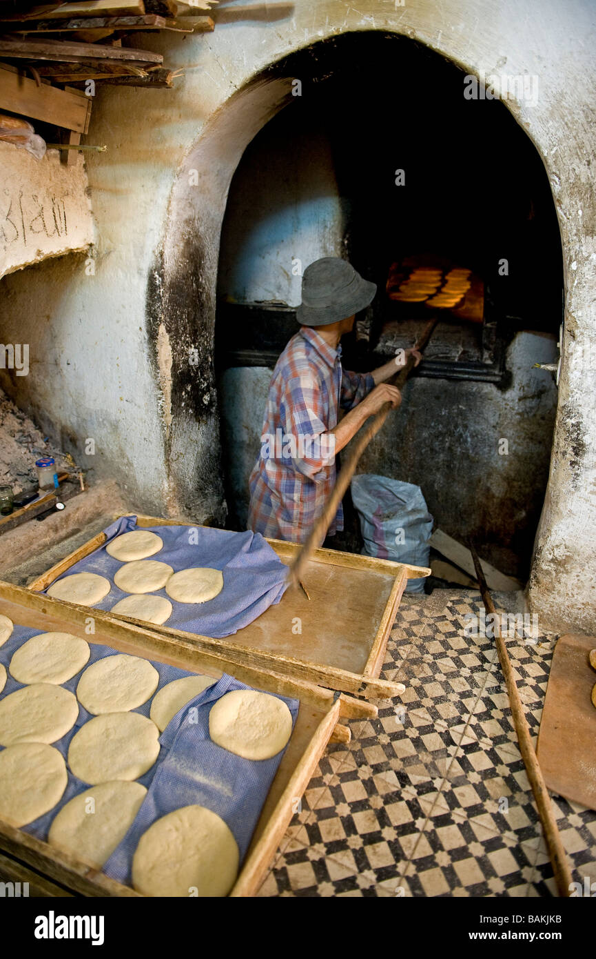 Morocco, Middle Atlas, Fez, Imperial City, medina listed as World Heritage by UNESCO, traditional baker Stock Photo