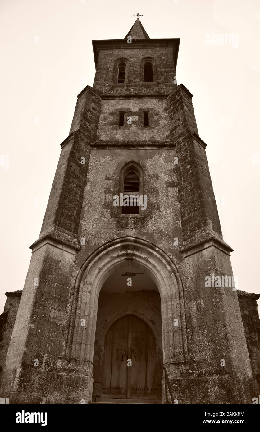 french rural church tower sepia Stock Photo