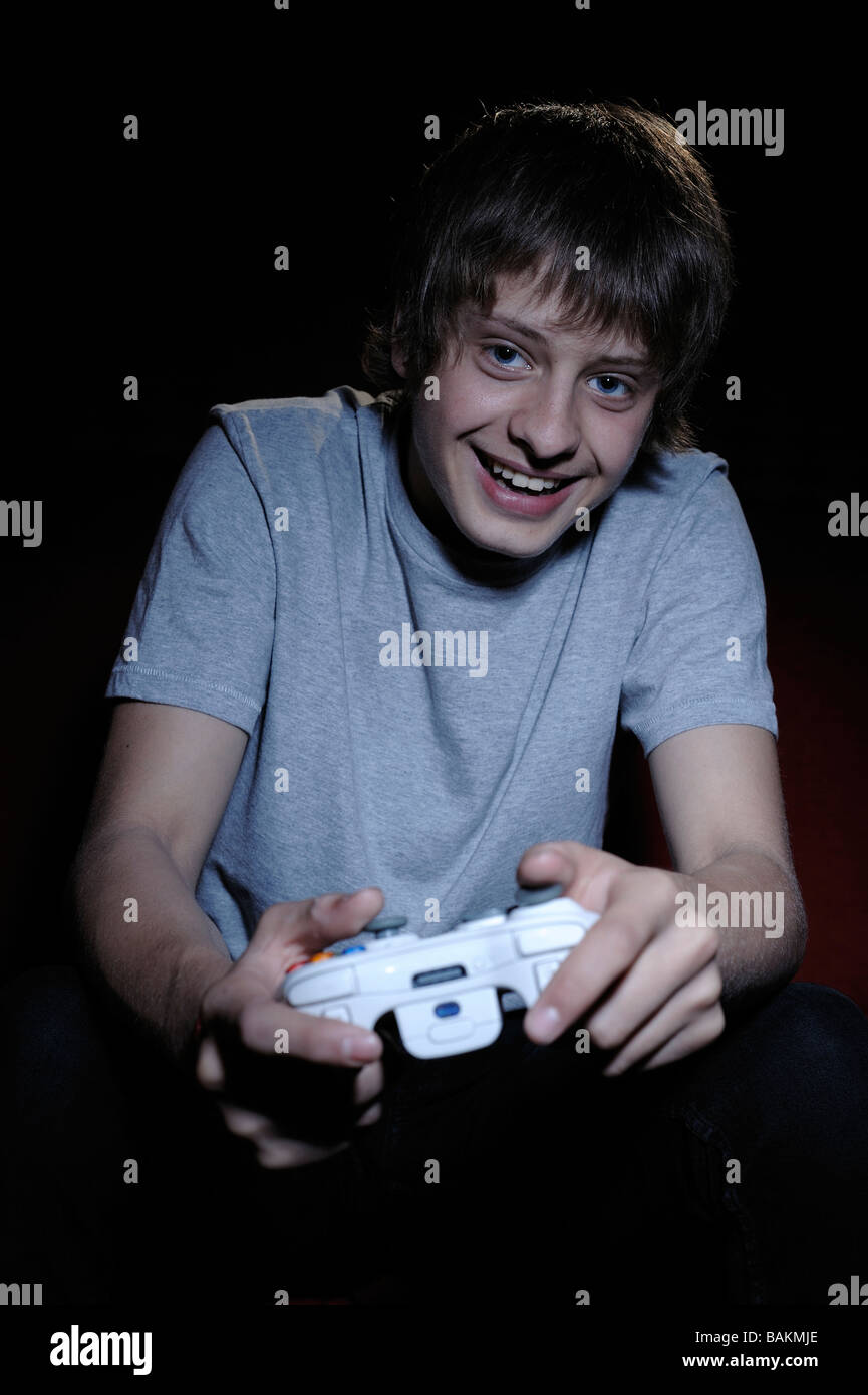 Boy with computer games controller Stock Photo Alamy