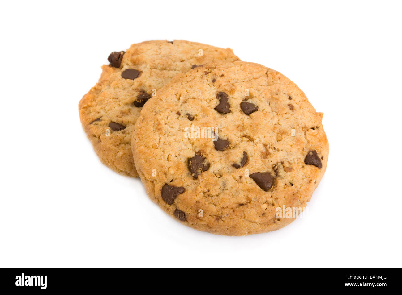 Pile of chocolate chip cookies isolated on white background. cut out cutout biscuit biscuits cookie sweet snack food Stock Photo