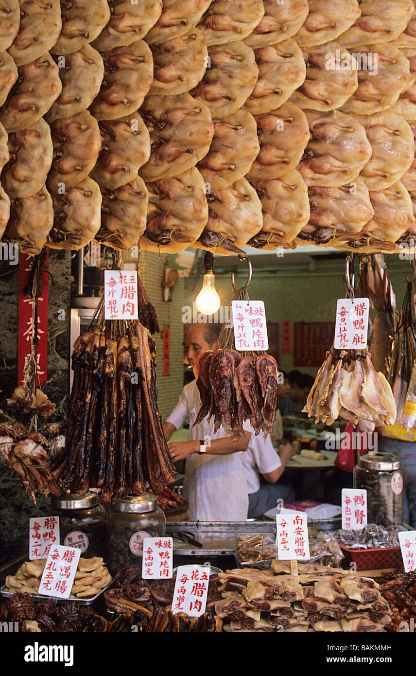 China, Hong Kong, market, meat stand Stock Photo Alamy
