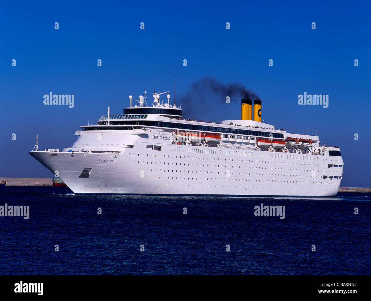 Cruise ship ,Costa Classica,departing Rhodes harbour,Rhodes,Greece. Stock Photo