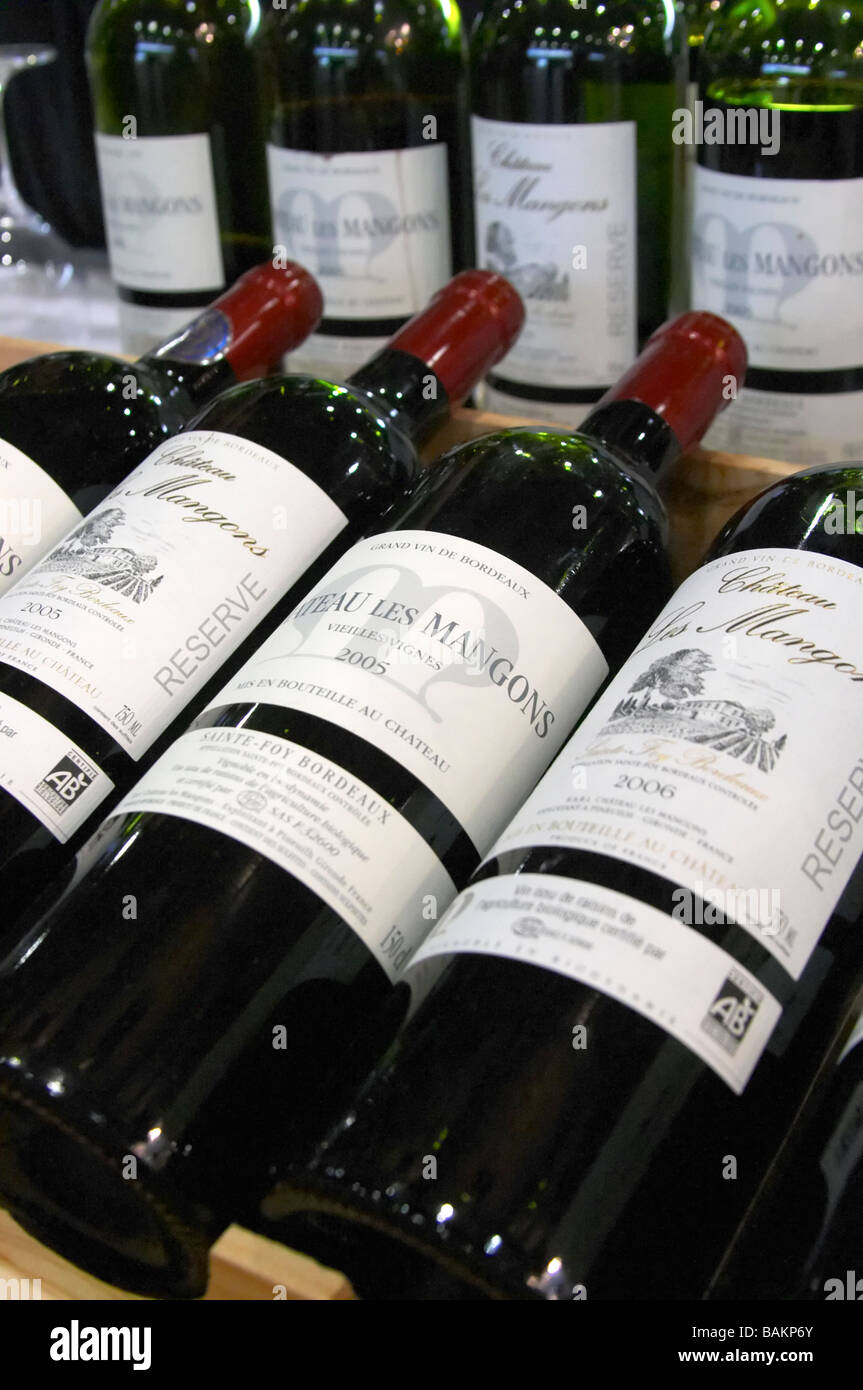 bottles chateau les mangons sainte foy bordeaux france Stock Photo Alamy
