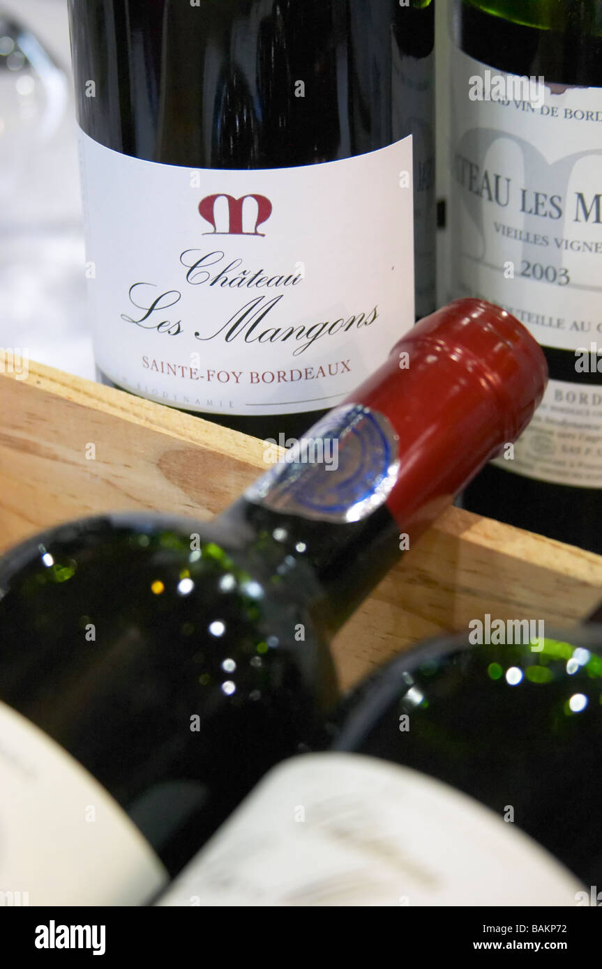 bottles chateau les mangons sainte foy bordeaux france Stock Photo Alamy