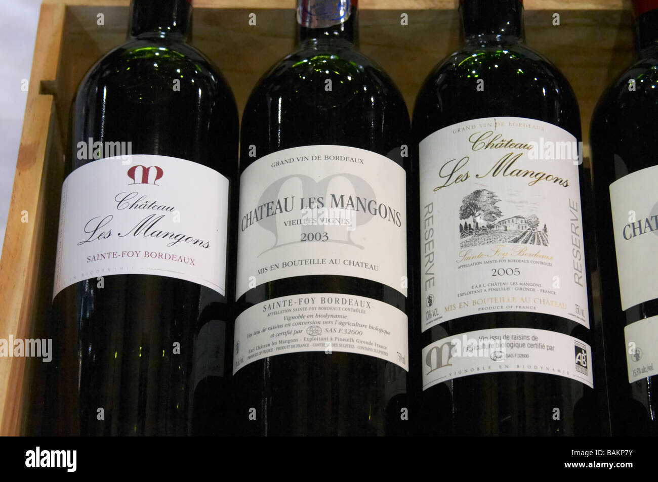 bottles chateau les mangons sainte foy bordeaux france Stock Photo Alamy