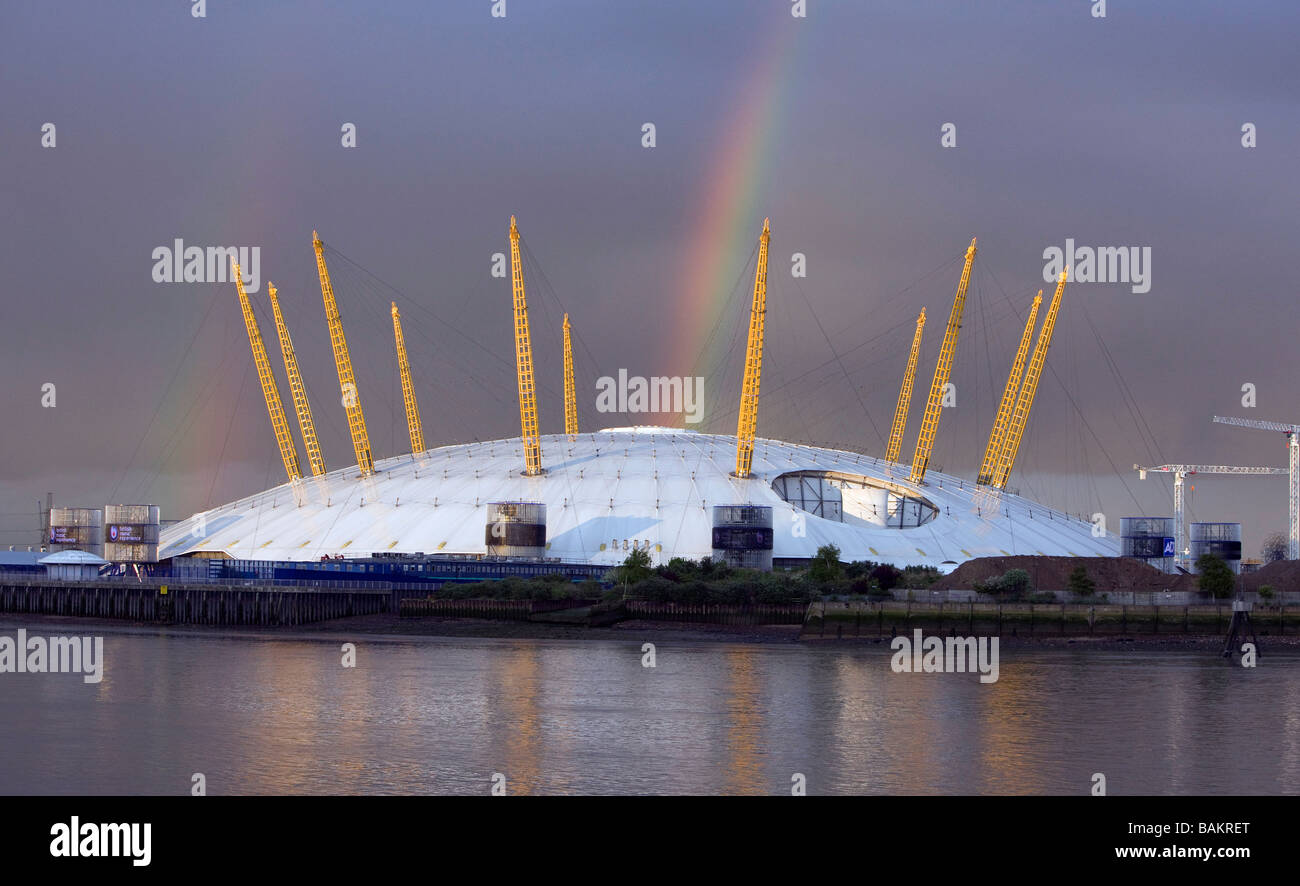 View of the the O2 Dome with a rainbow over it Stock Photo - Alamy