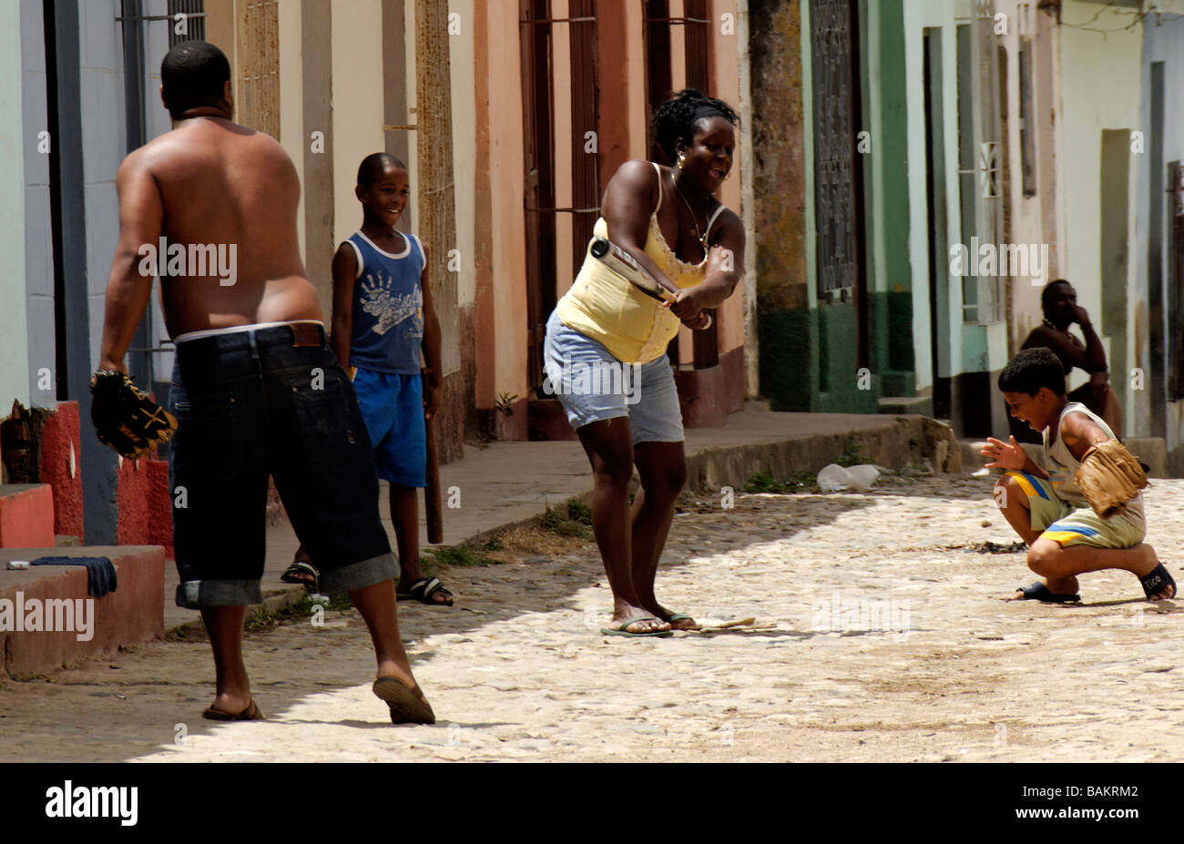 Baseball in the street, Trinidad, Cuba Stock Photo