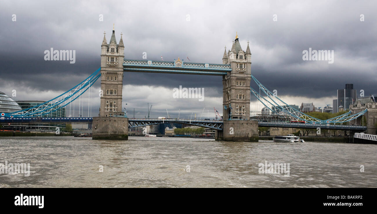 Views of Tower Bridge and London from a Thames clipper commuter Boat Stock Photo