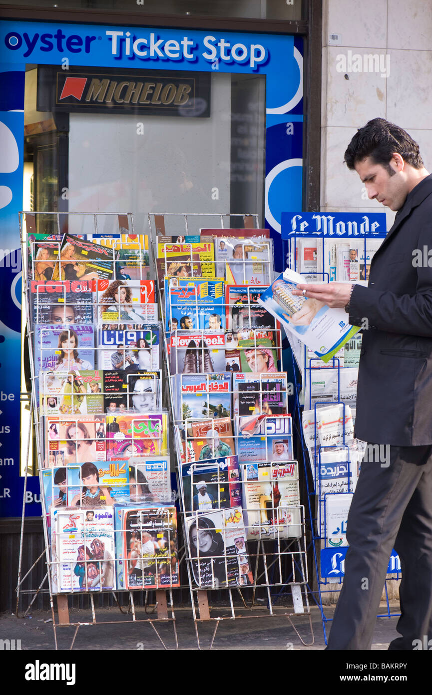 Arabic language newspapers on sale Edgware Road W2 London United Kingdom Stock Photo