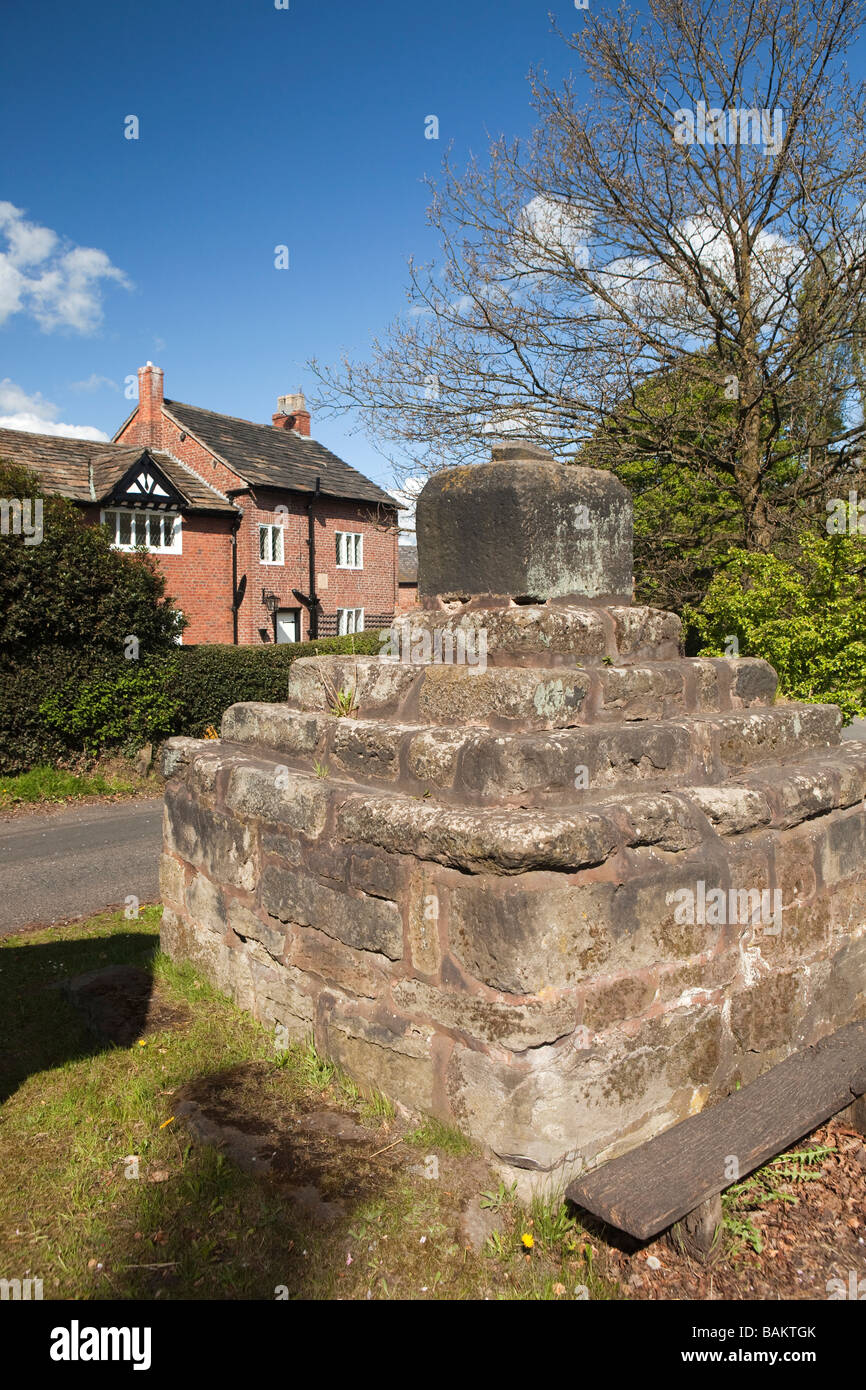 UK England Cheshire Nether Alderley Medieval cross base outside Cross Farm Stock Photo