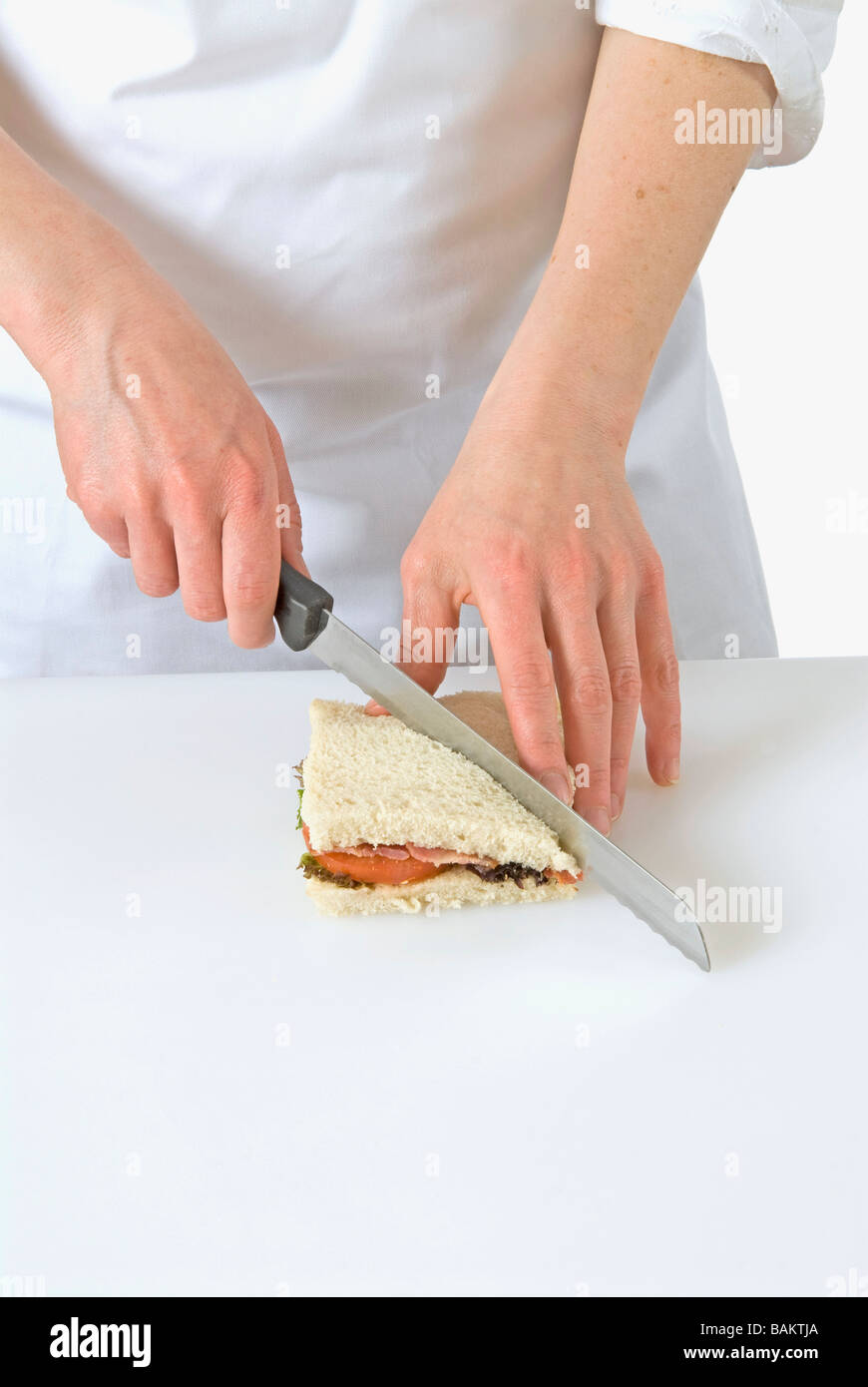 Preparing a BLT sandwich Stock Photo