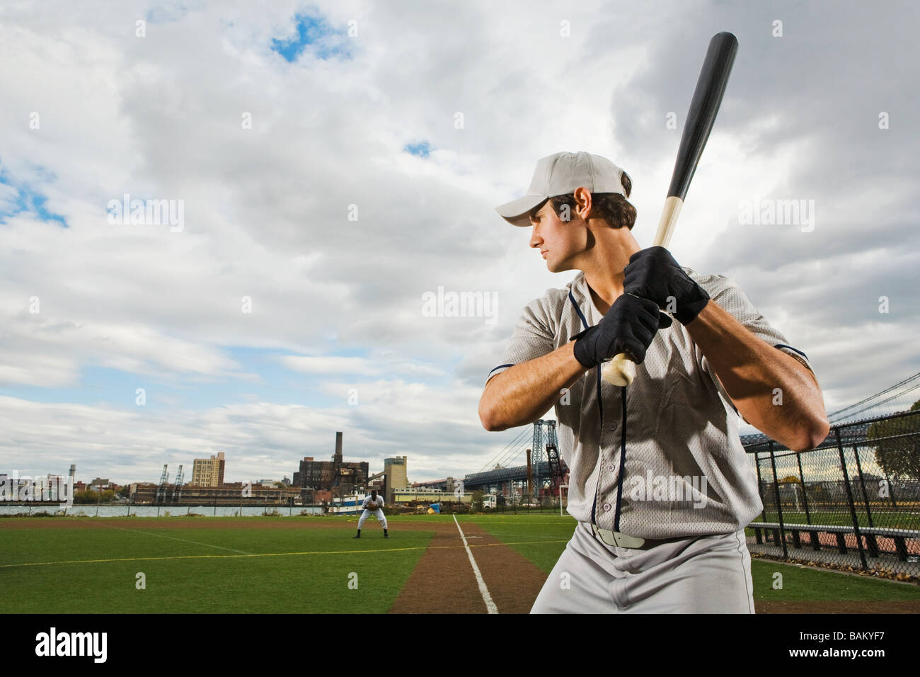Baseball batter concentrating Stock Photo