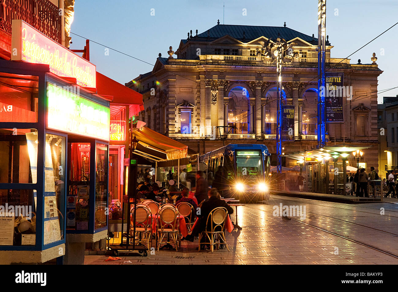France, Herault, Montpellier, place de la Comedie (Comedy Square) at night Stock Photo