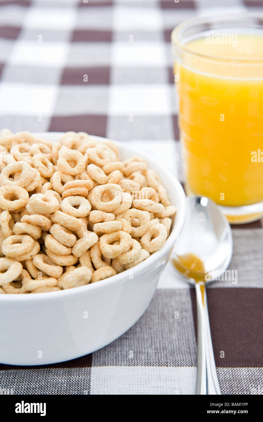 Bowl Of Cereal And A Glass Of Orange Juice Stock Photo Alamy