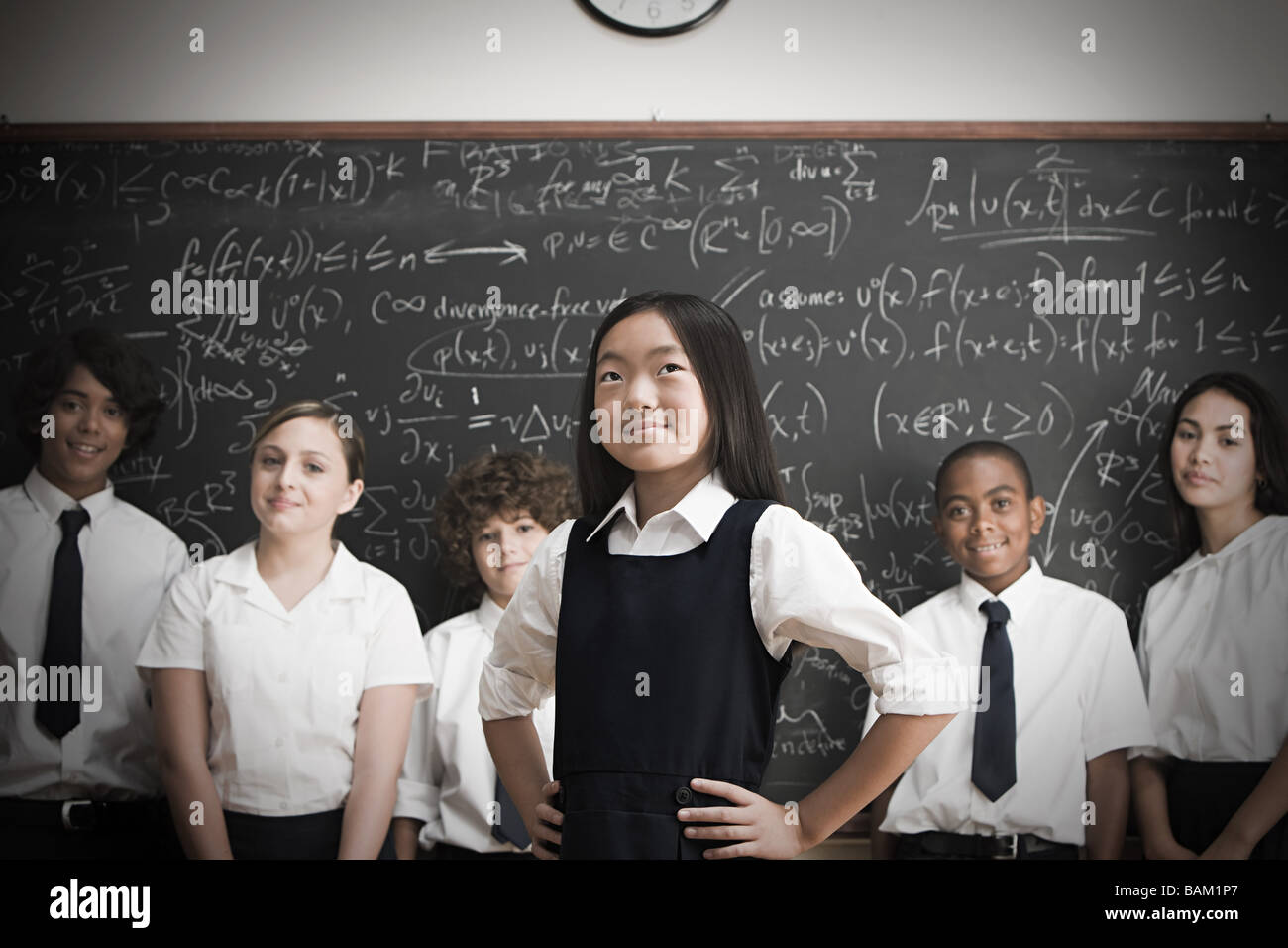 Students In Front Of Blackboard Stock Photo Alamy