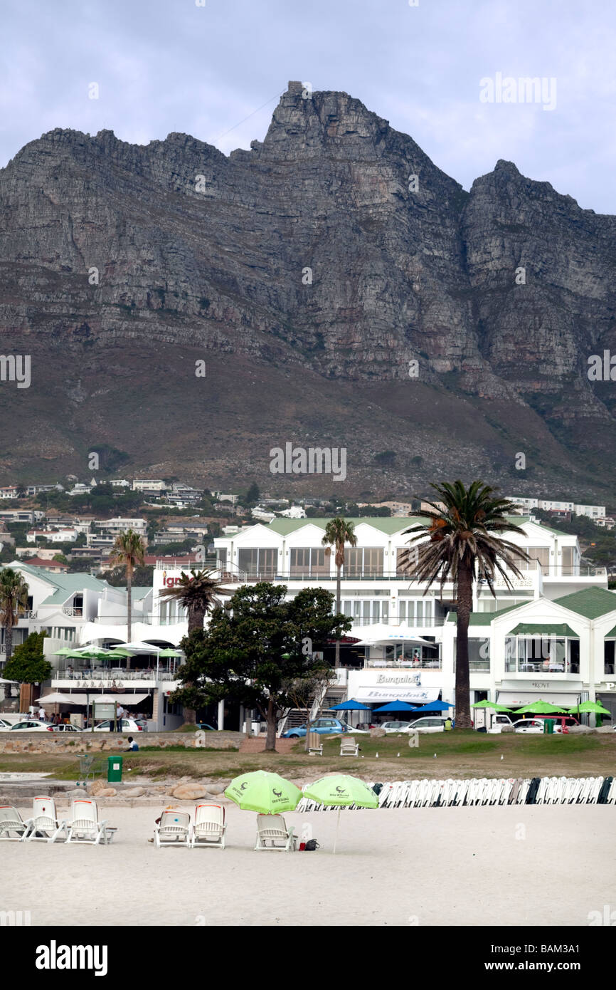 Camps Bay resort from the beach, Cape Town, South Africa Stock Photo