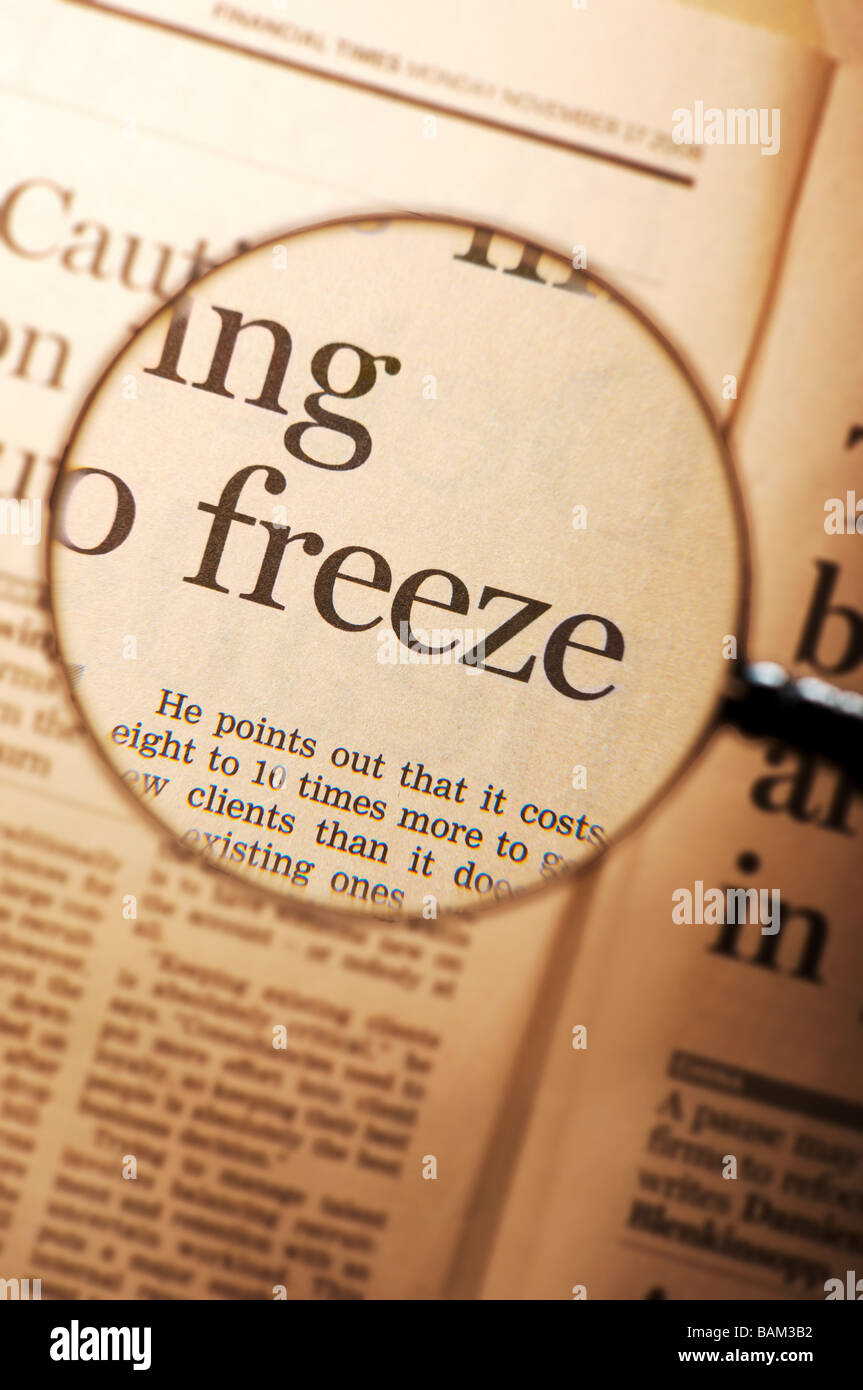 word-freeze-under-magnifying-glass-stock-photo-alamy