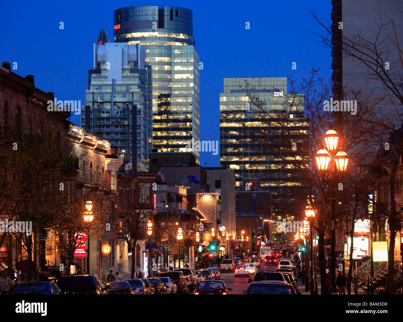 Canada Quebec Montreal Crescent Street at night Stock Photo