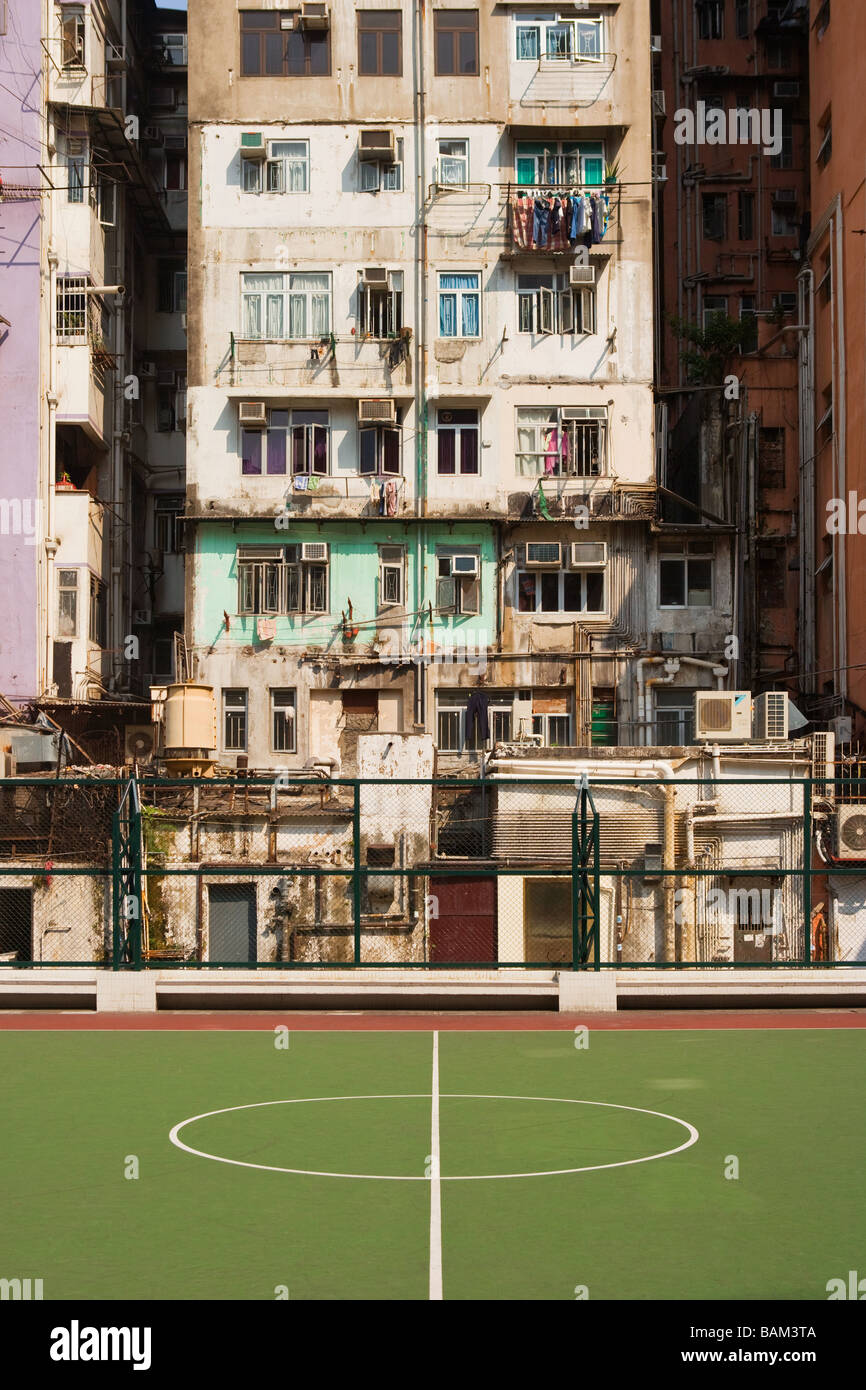 Basketball court and building in hong kong Stock Photo