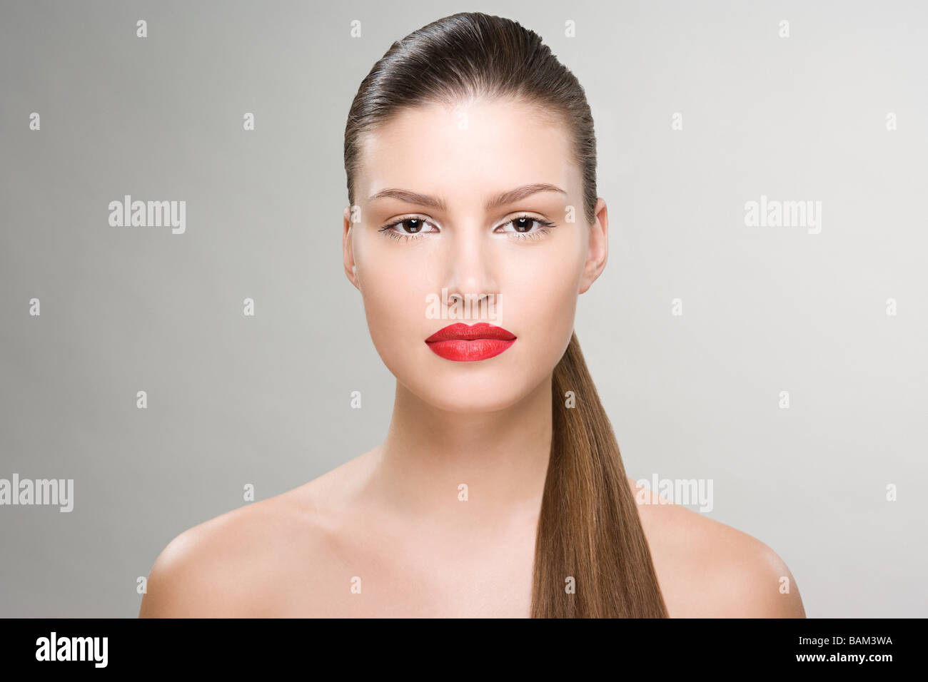 Portrait of a young woman wearing lipstick Stock Photo