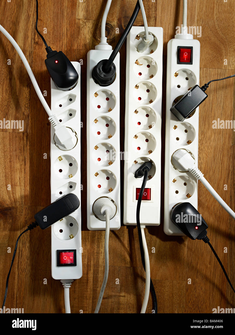 Electrical Plugs On A Wooden Floor Stock Photo 23799110 Alamy