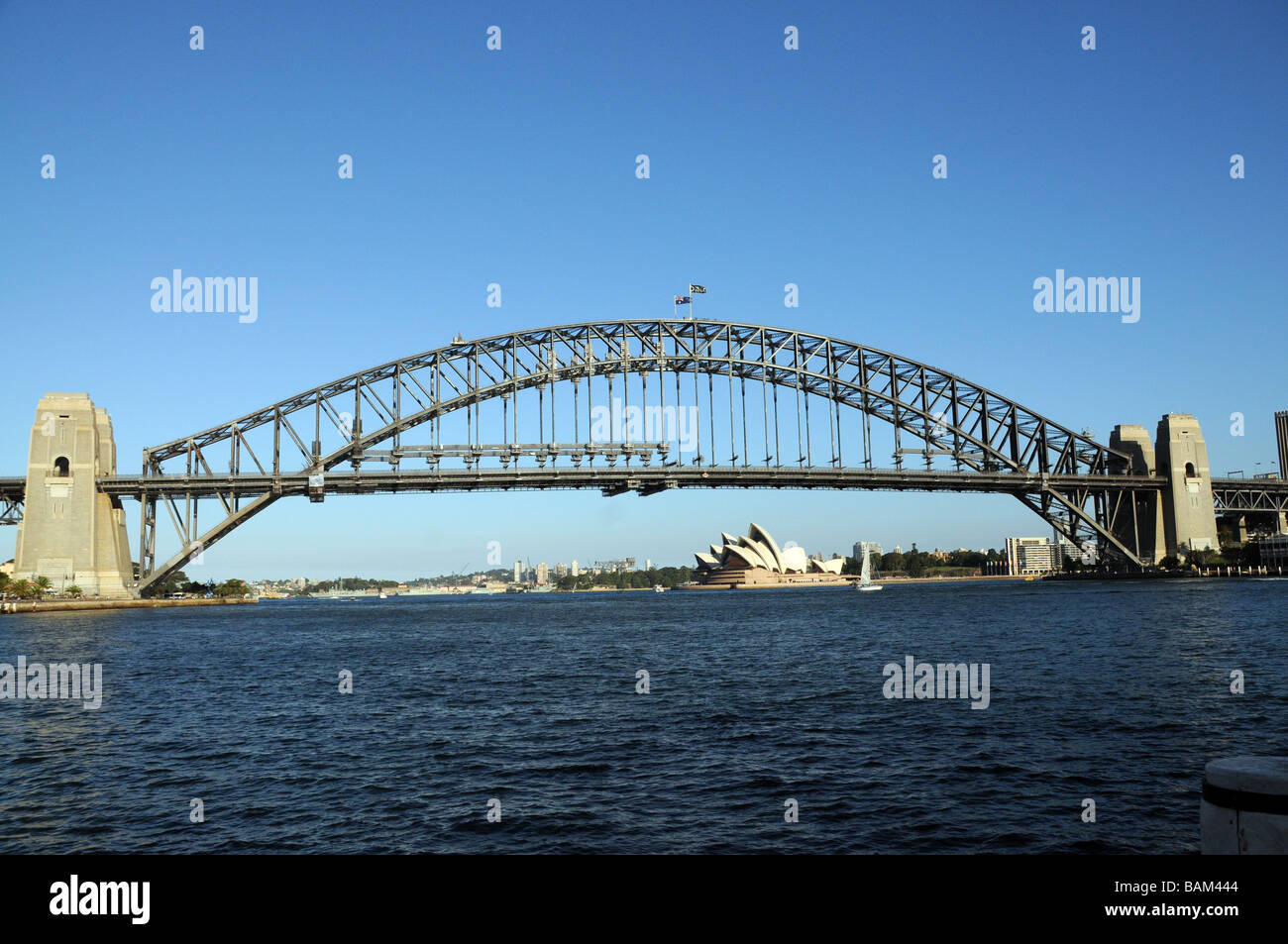 Sydney, Australia View of Sydney Bridge and Opera House.Icons of Australia, the bridge opened in 1932, The Opera House in 2003. Stock Photo