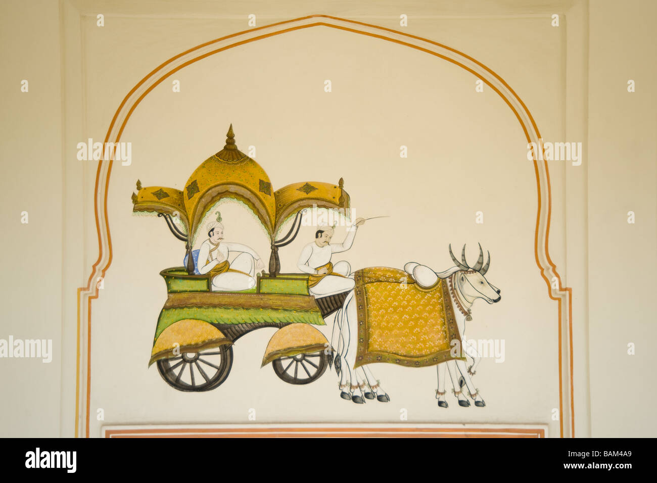 Traditional rajput wall paintings Jaipur Rajasthan India Stock Photo