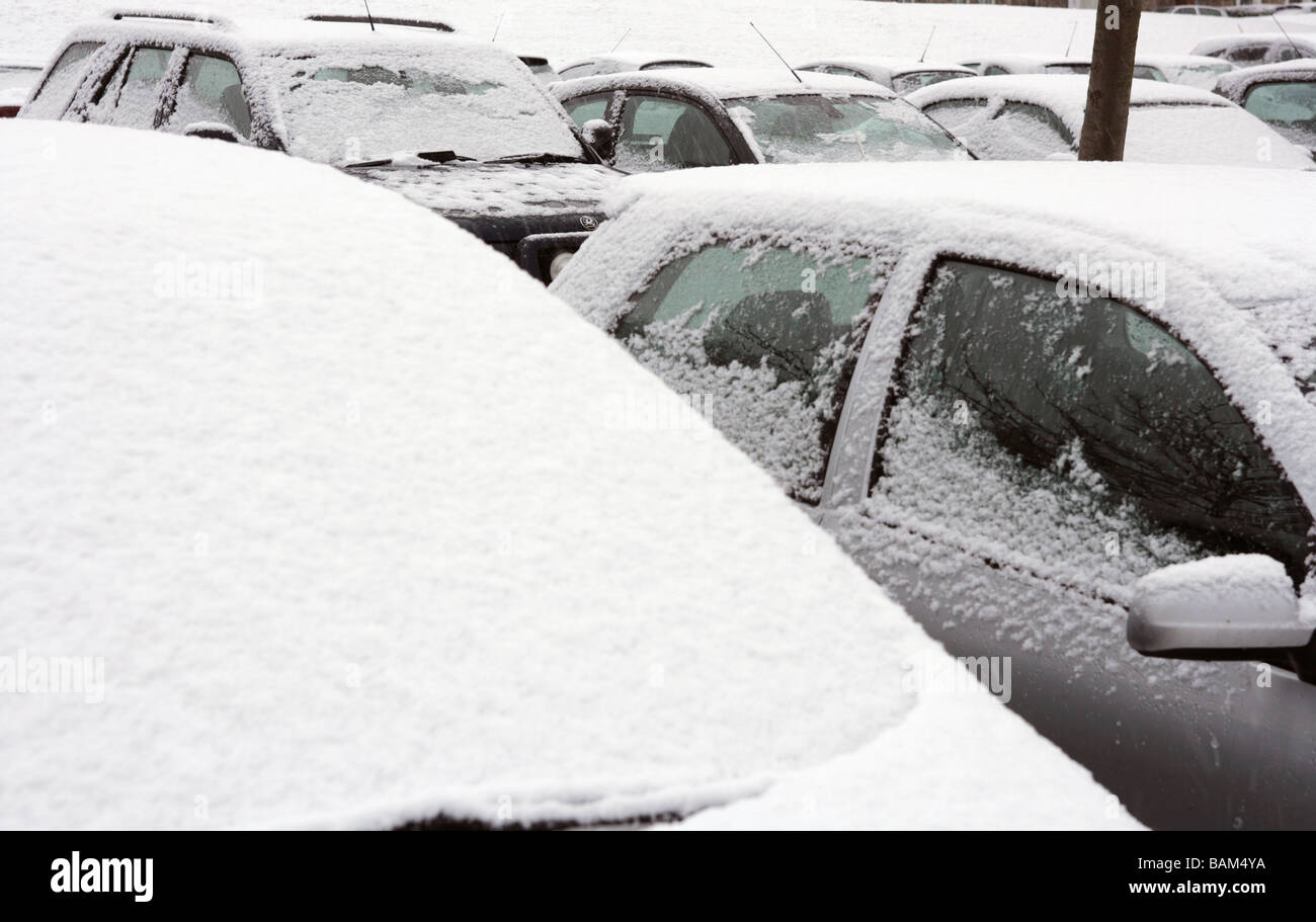 Parked cars covered in snow Stock Photo - Alamy