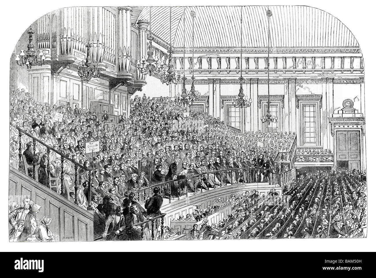 the peace congress in exeter hall sir david brewster the president reading the inauguration address 1851 Stock Photo