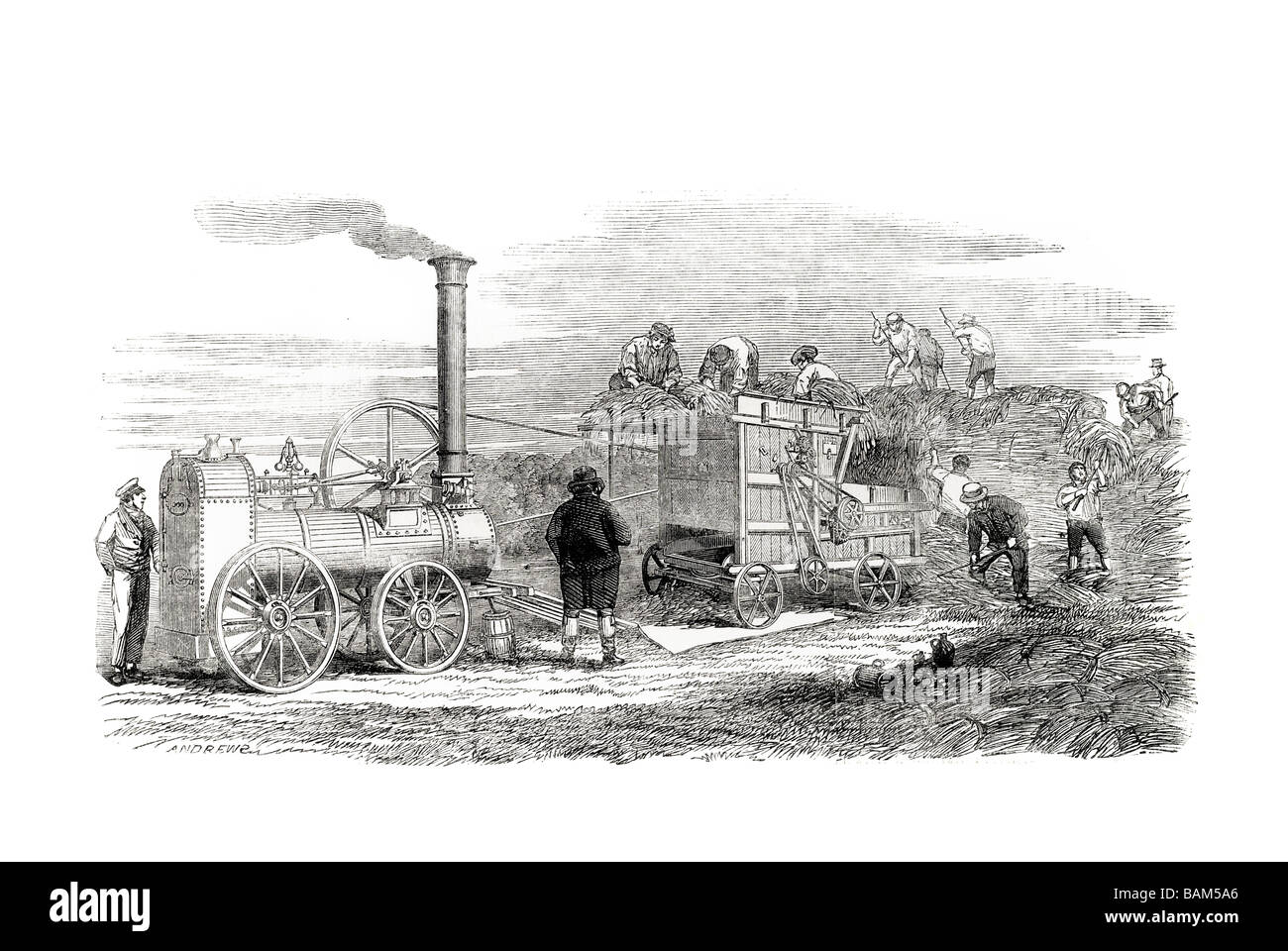 hornsby's portable steam engine and threshing machine firebox agricultural 1851 Stock Photo