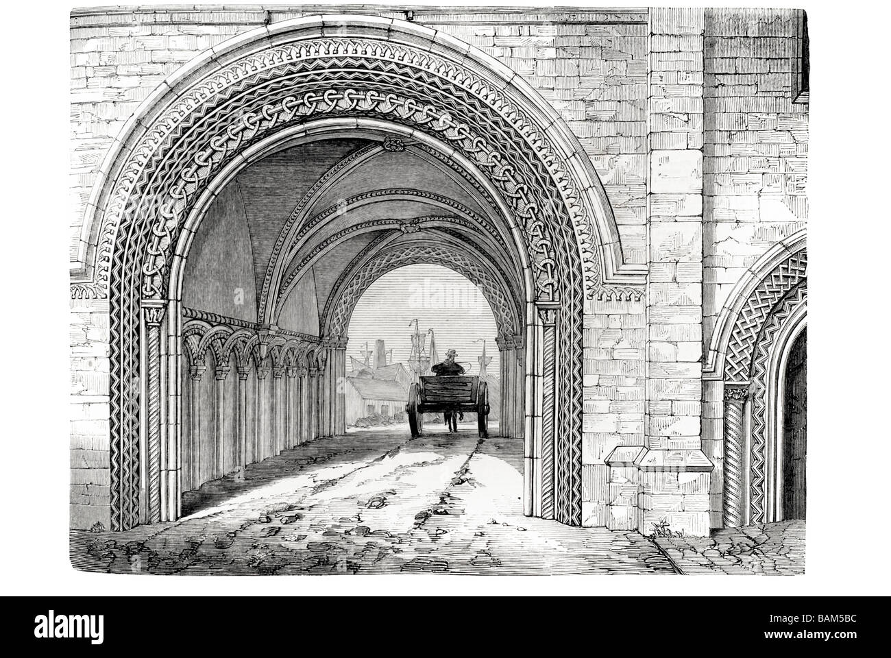 abbey gateway bristol alley road street entrance cobbled tunnel arch transport travel cart horse drawn architecture church Stock Photo