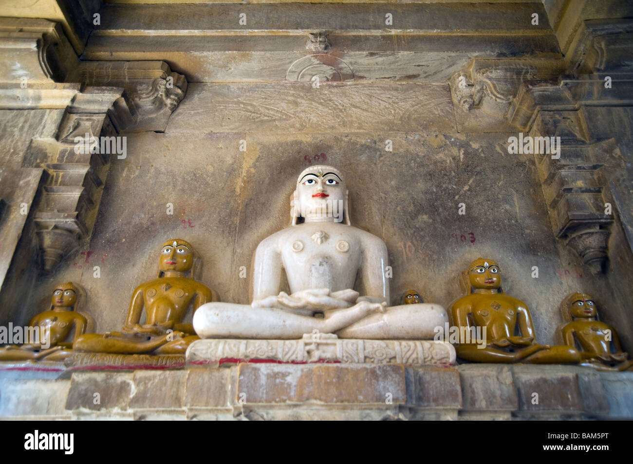 White marble statue of Mahavira Jain Temple Jaisalmer Stock Photo