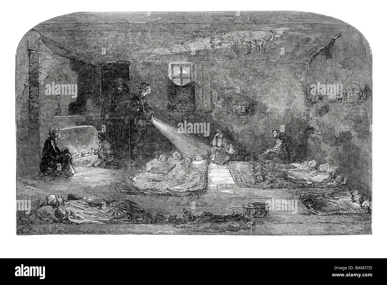london lodging house peasant poor blanket cold sleep sleeping bed lodger 1853 Stock Photo