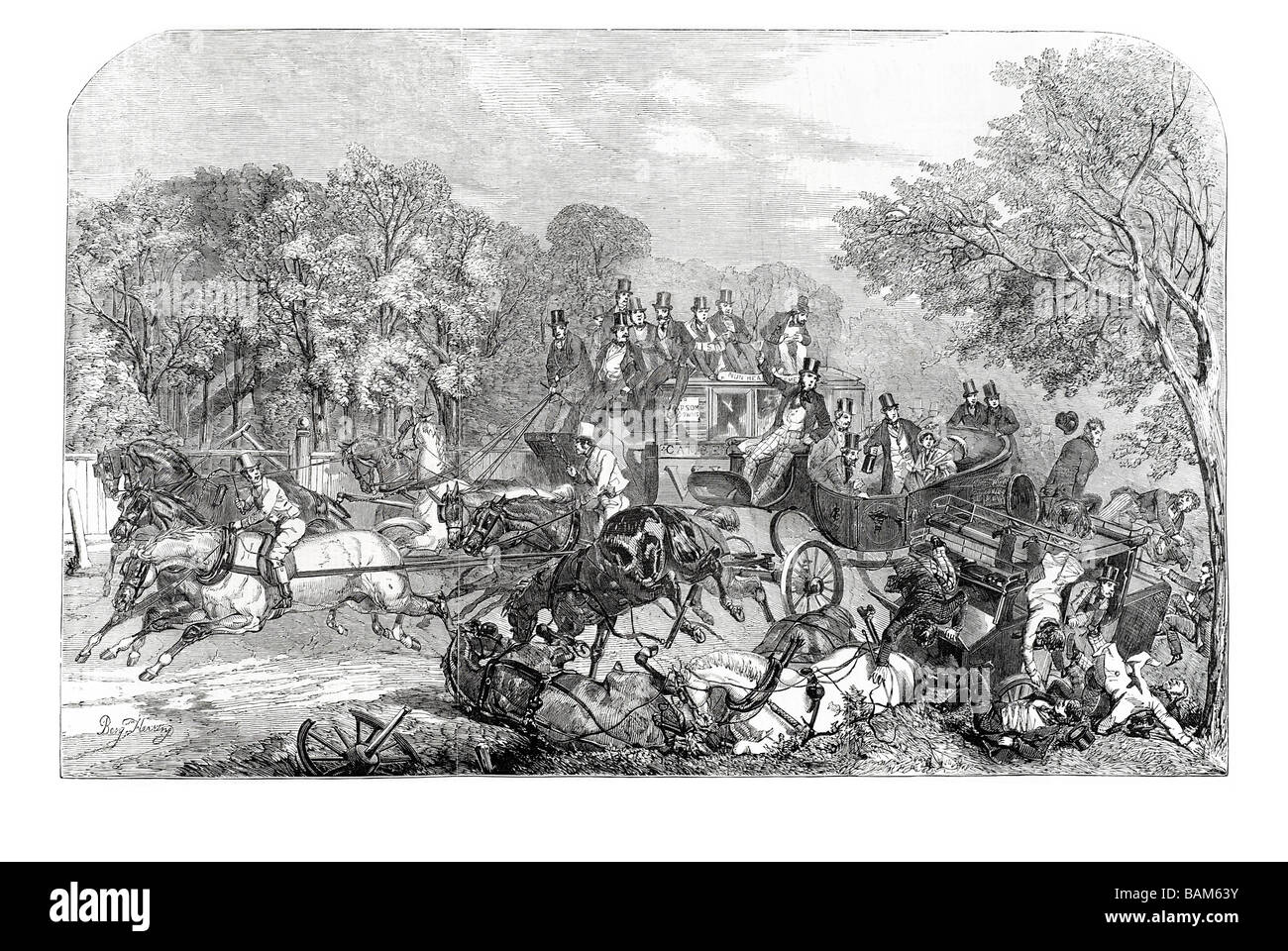epsom races the return from the derby crash carriages horses 1854 Stock Photo