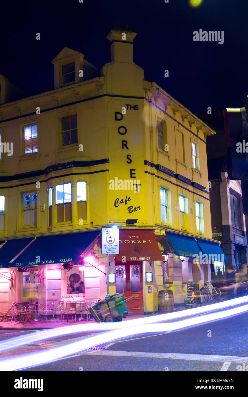 Brighton and Hove City night time street scenes and public houses with very slow shutter speed Stock Photo