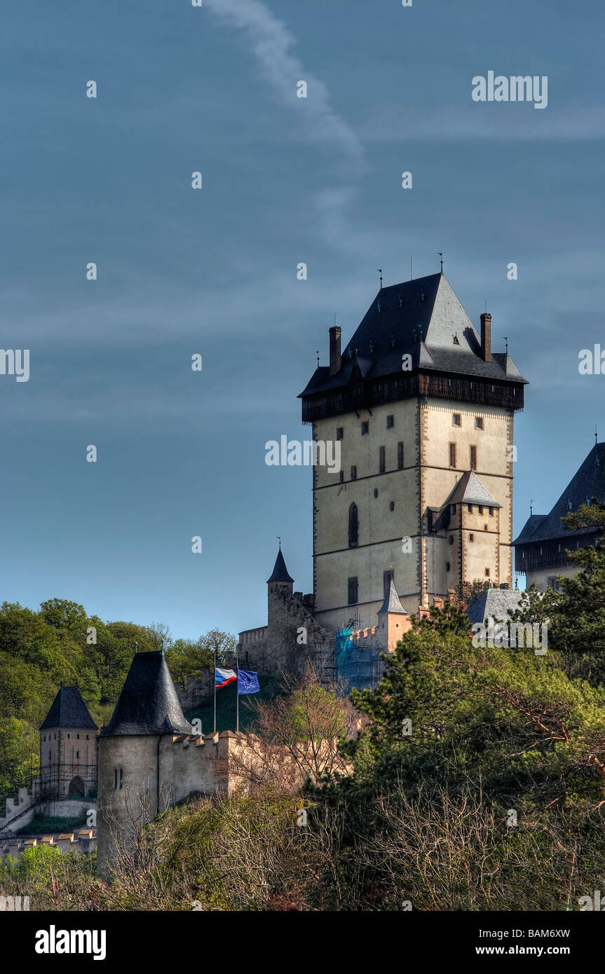 Karlstejn  - Carl´s stone - large Gothic castle founded 1348 by Charles IV Stock Photo