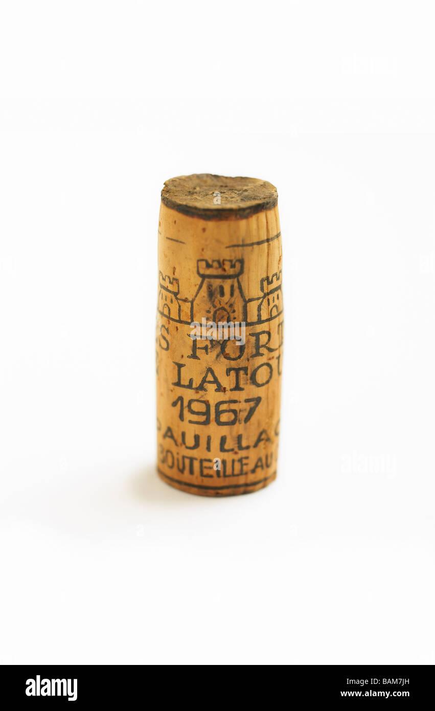 Les Forts de Latour 1967 Pauillac wine cork on a white background Stock Photo