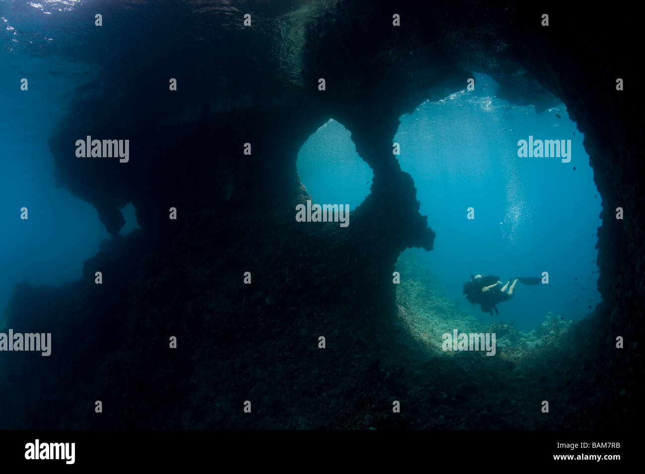 Diver in Underwater Grotto Raja Ampat West Papua Indonesia Stock Photo ...