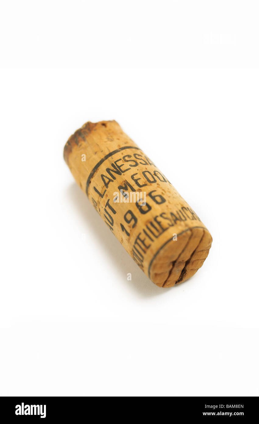Chateau Lanessan 1966 Haut Medoc wine cork on a white background Stock Photo