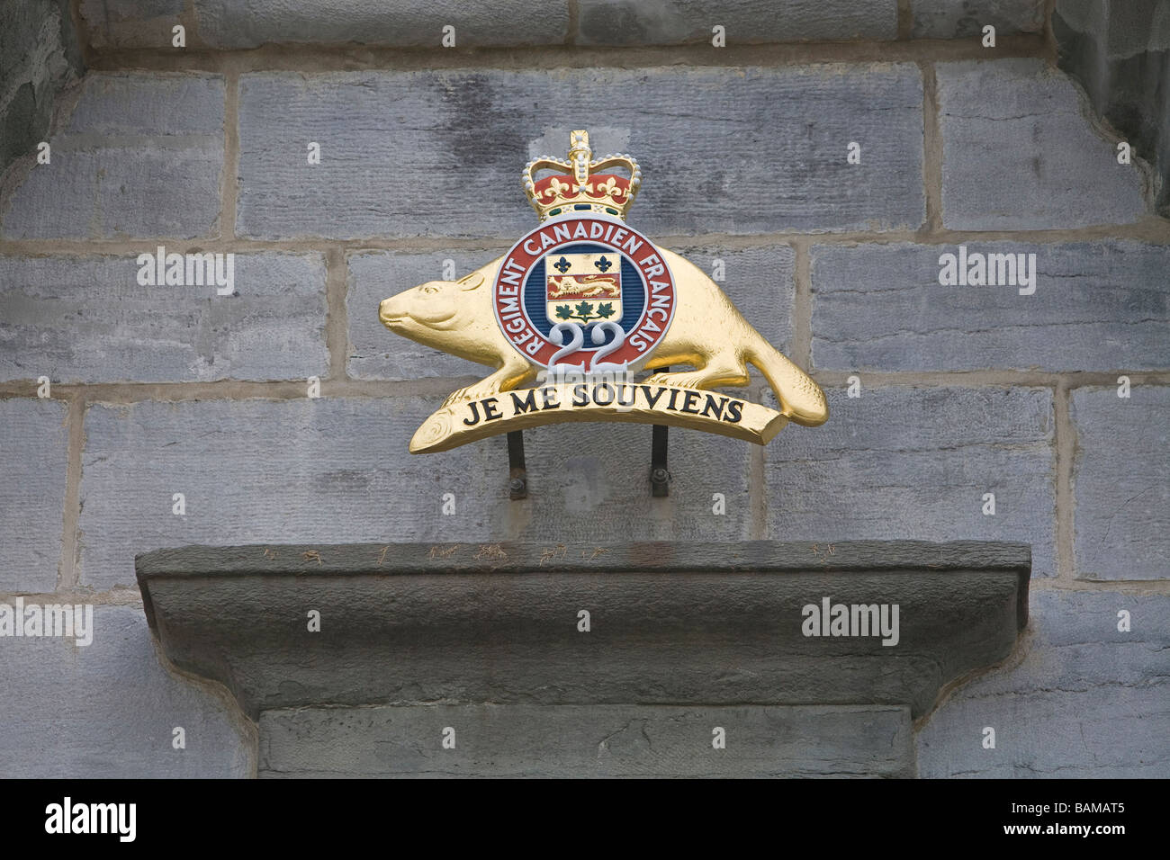 Canada, Quebec Province, City of Quebec, emblem of the Regiment canadien français (French Canadian Regiment) with its motto Je Stock Photo