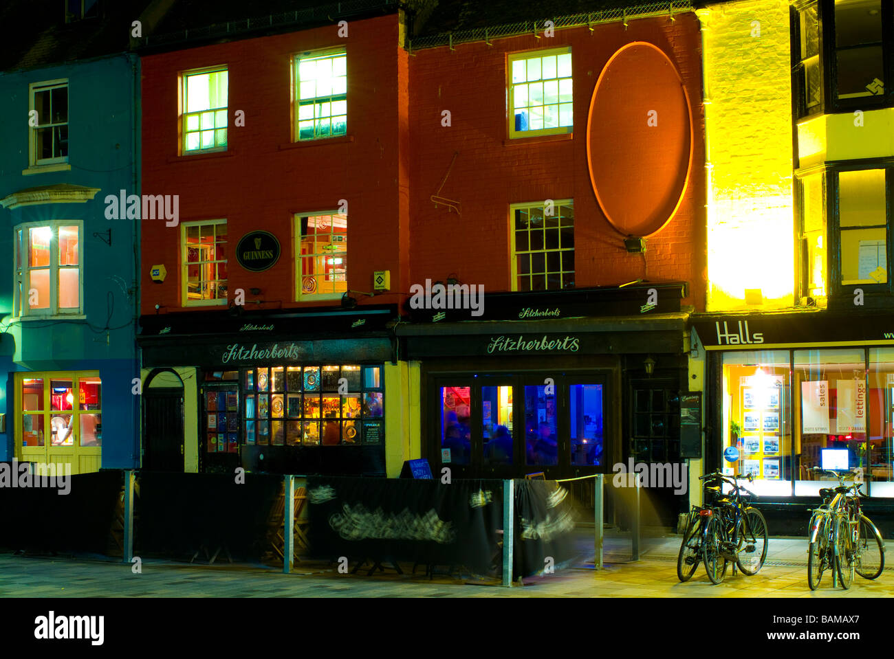 Brighton and Hove City night time street scenes and public houses with very slow shutter speed Stock Photo