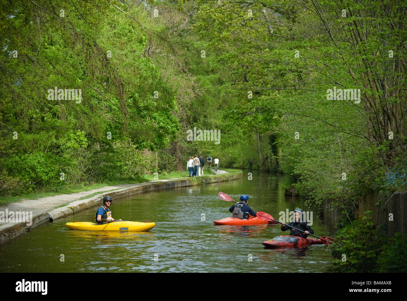 The Llangollen canal with canoes in North Wales Stock Photo