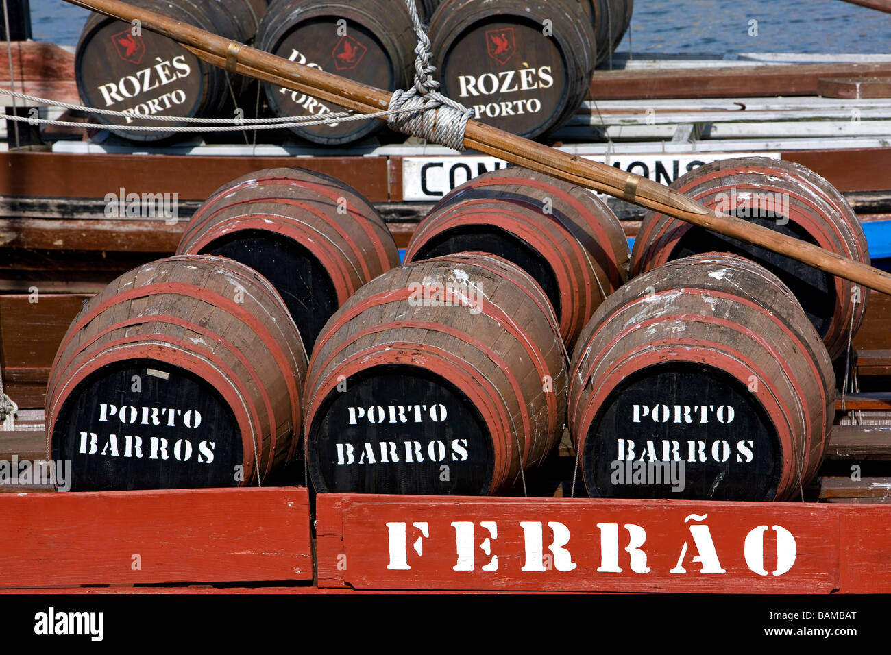 Portugal, Norte region, Porto, Rio Douro, Rabelo, boat used for the river transport of Porto wine Stock Photo