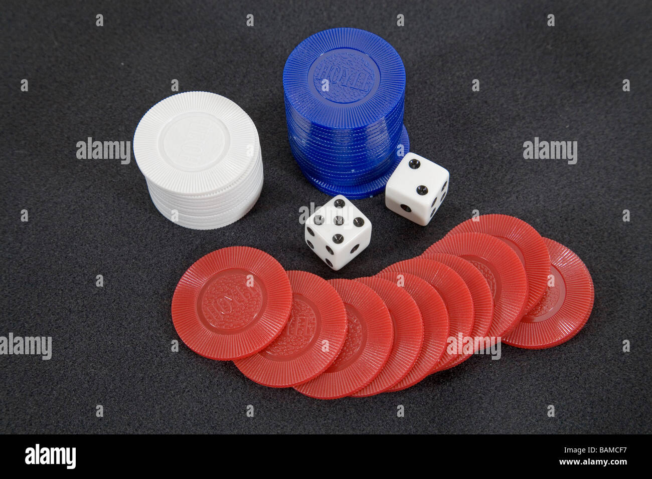 A winner Dice showing a five and a two for a total of seven spots Stock Photo